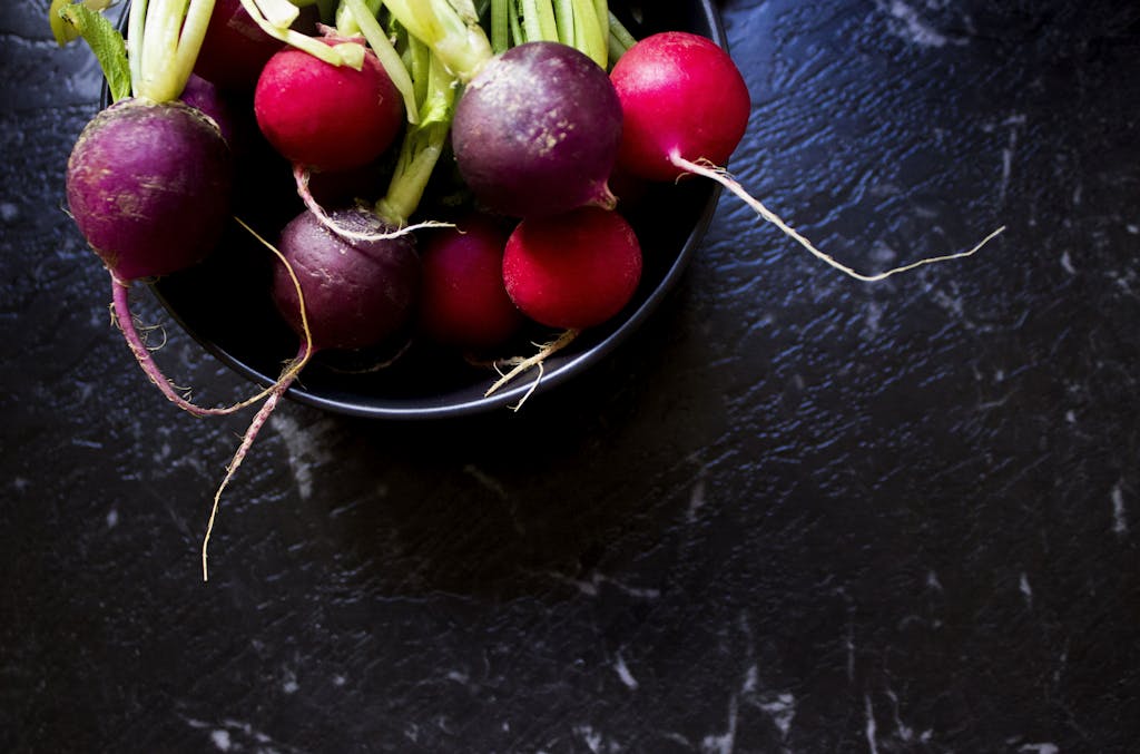 Purple And Red Radish in Bowl